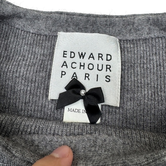 Edward Achour Paris Designer Grey Bell Ruffle Sleeve Sweater - Picture 3 of 10